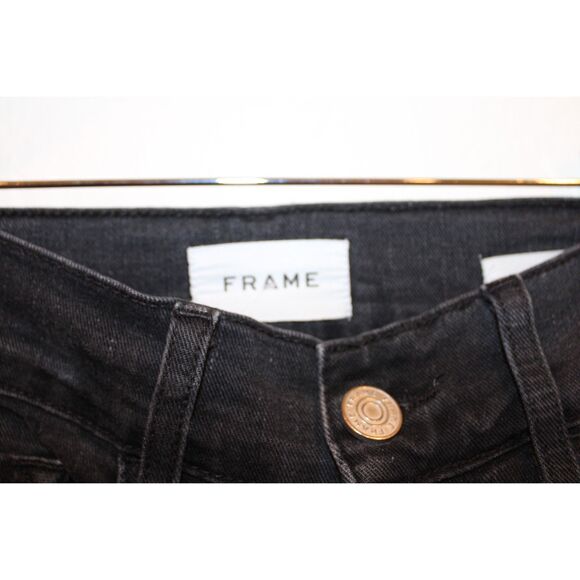 Frame Denim Le Palazzo Exposed Button Wide Leg Jean Black size 24 raw hem - Picture 7 of 9